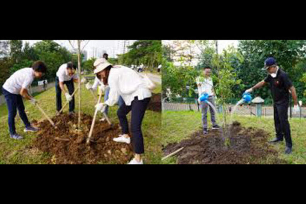 Community volunteers planting trees as part of Earth5R’s holistic healing and sustainability initiative promoting mental wellness and mind-body balan