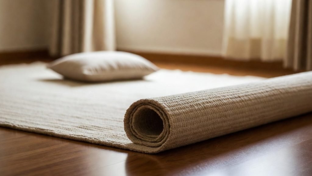 A mat laid out with clear space around it for Shiatsu at home